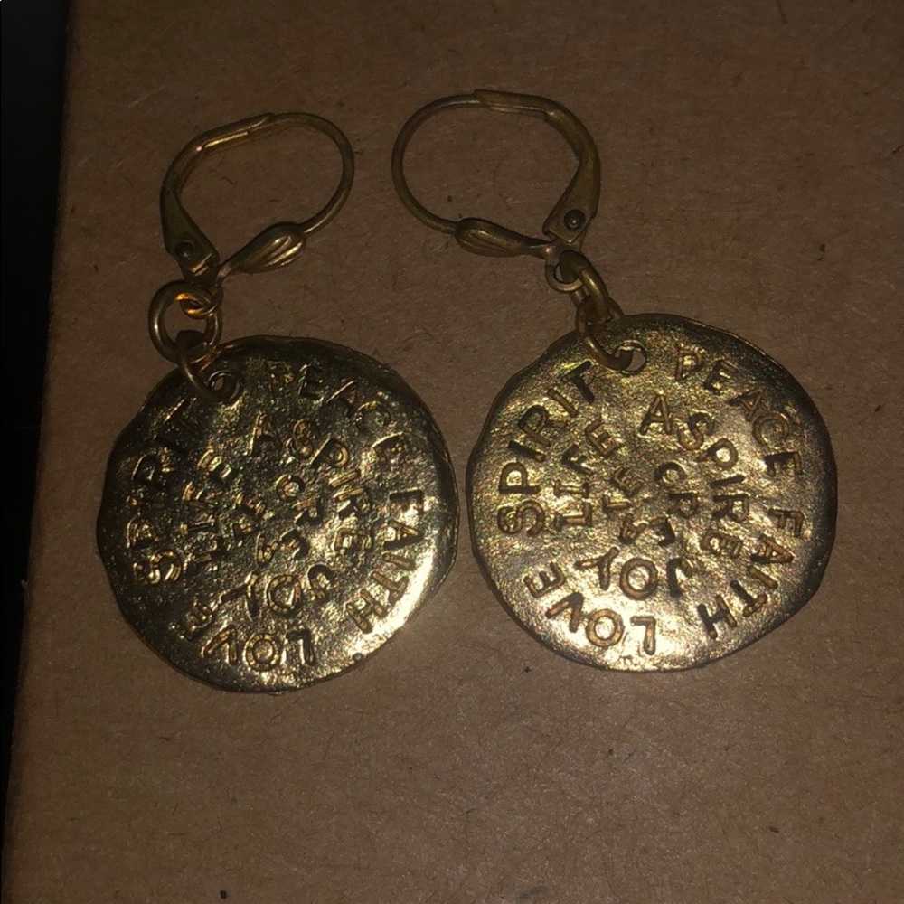 Gold Love, Peace Dangling Earrings